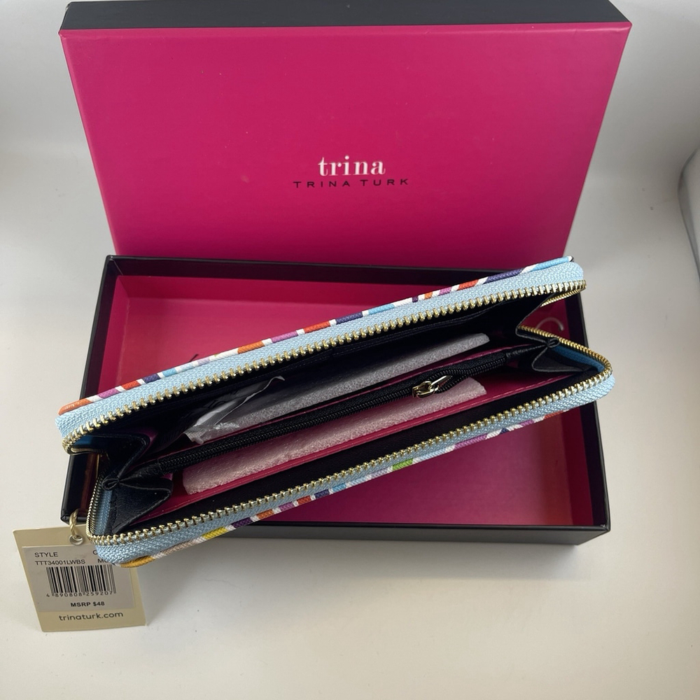 Trina Turk Large Vegan Leather Zip Wallet Colorful Geometric Gift Box New NWT - Picture 4 of 5